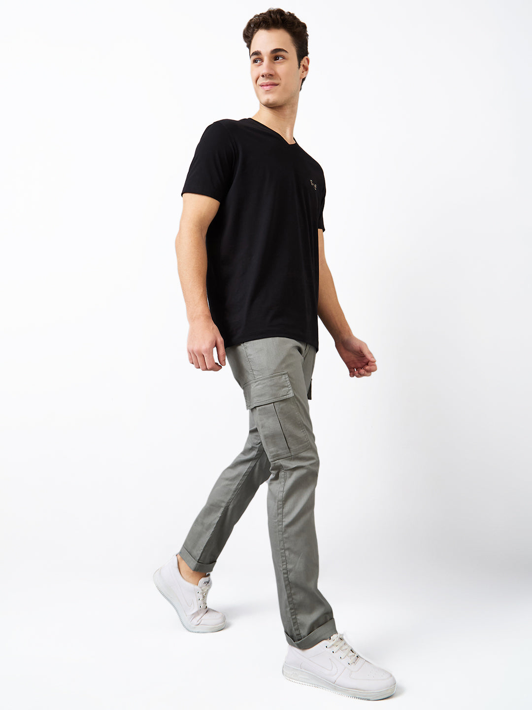 Men Cargo Regular Fit Green Mid Rise