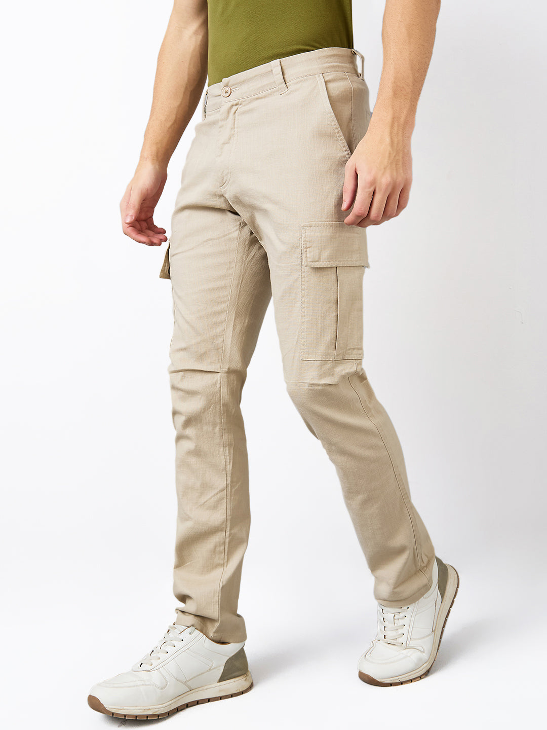 Spykar Beige Regular Fit Mid Rise Cargo For Men