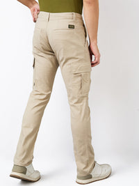 Men Cargo Regular Fit Beige Mid Rise