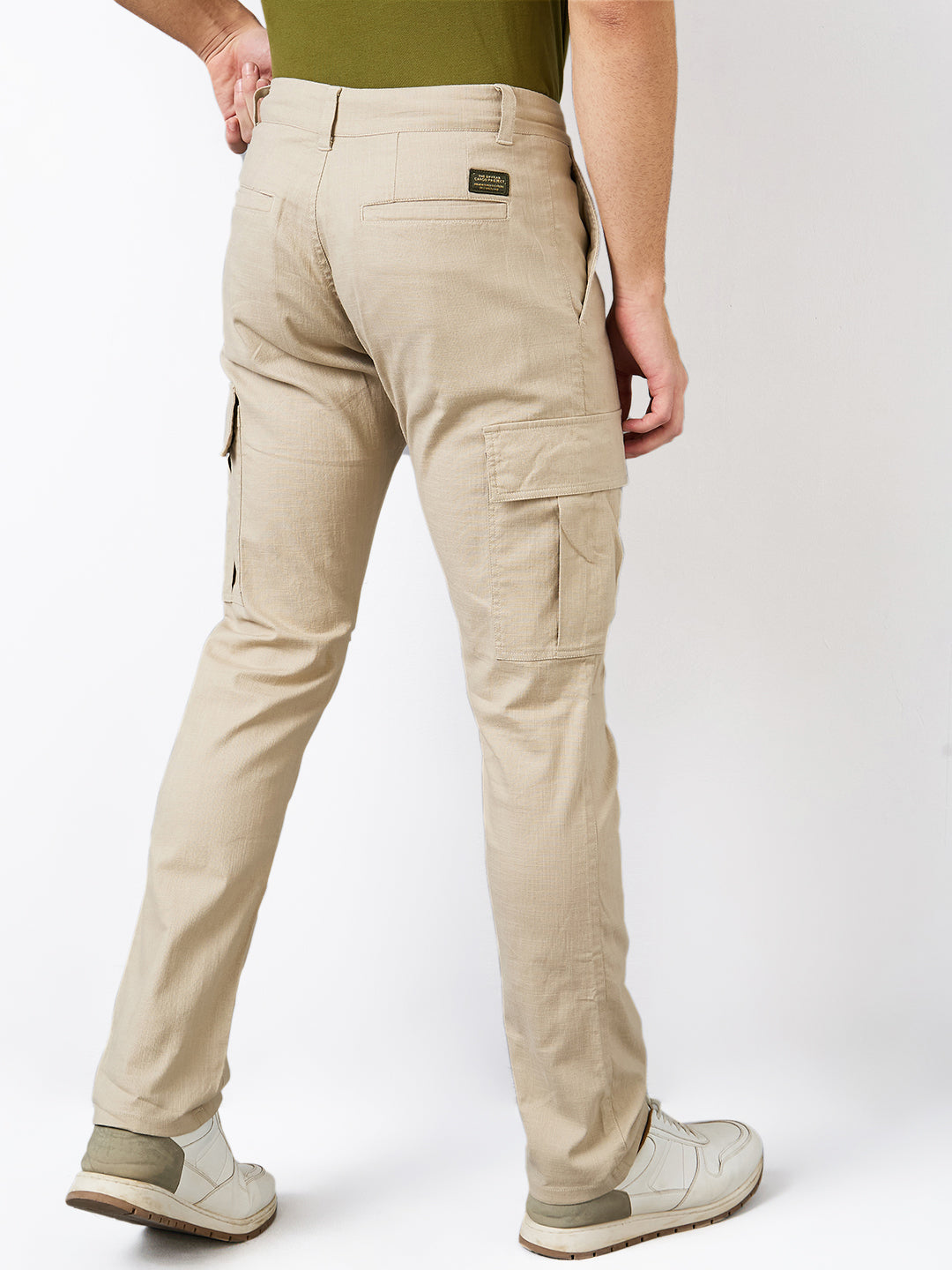 Men Cargo Regular Fit Beige Mid Rise