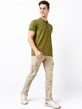 Men Cargo Regular Fit Beige Mid Rise