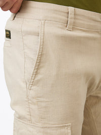 Men Cargo Regular Fit Beige Mid Rise