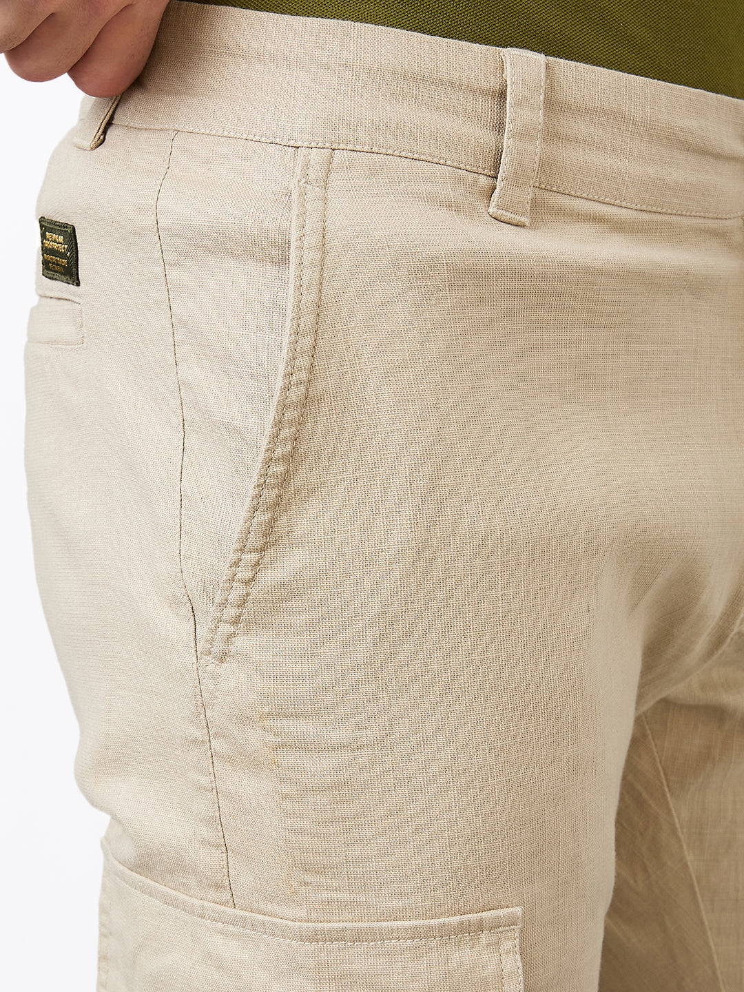 Men Cargo Regular Fit Beige Mid Rise