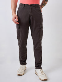 Men Cargo Regular Fit Grey Mid Rise