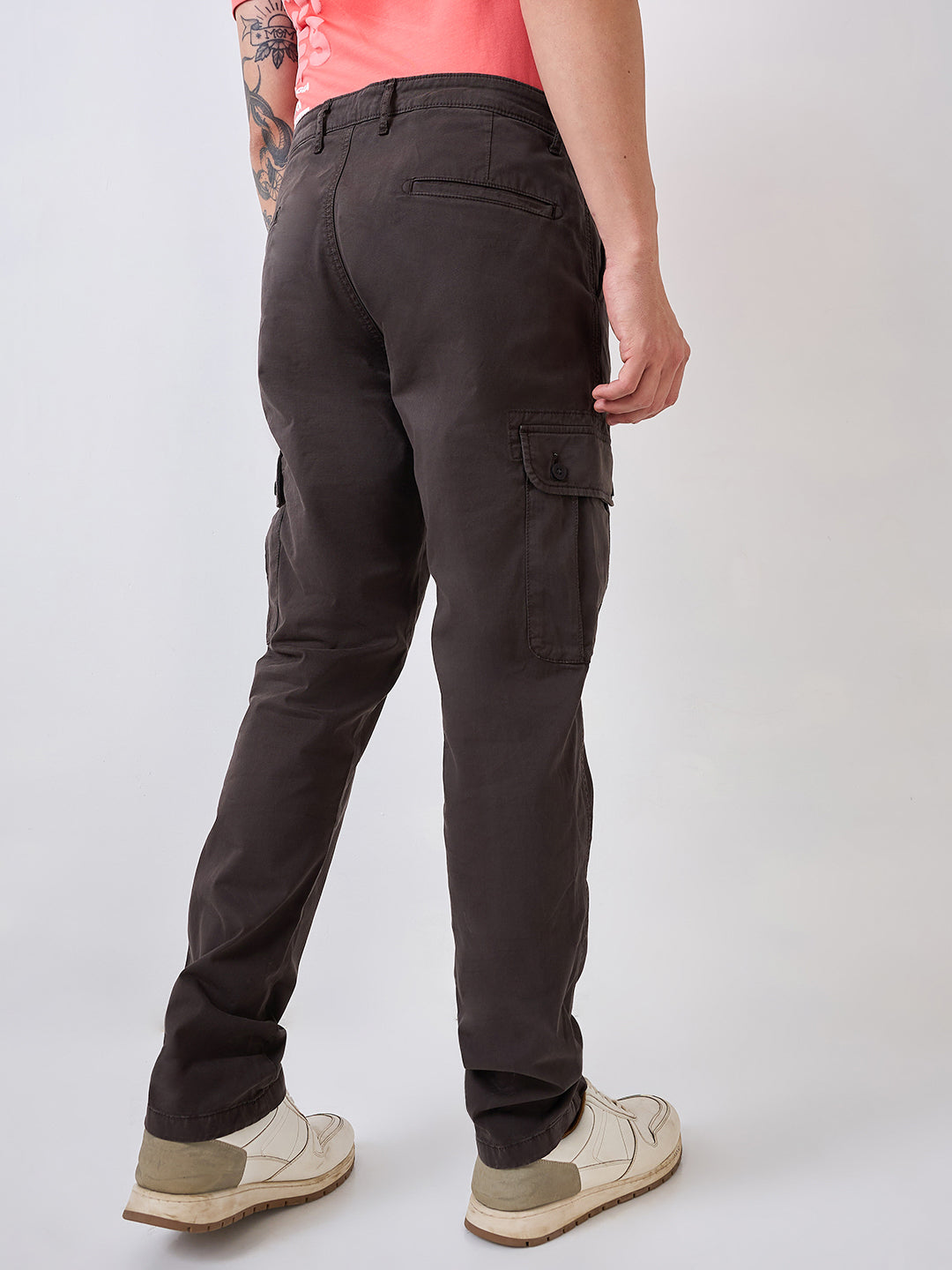Spykar Grey Regular Fit Mid Rise Cargo For Men