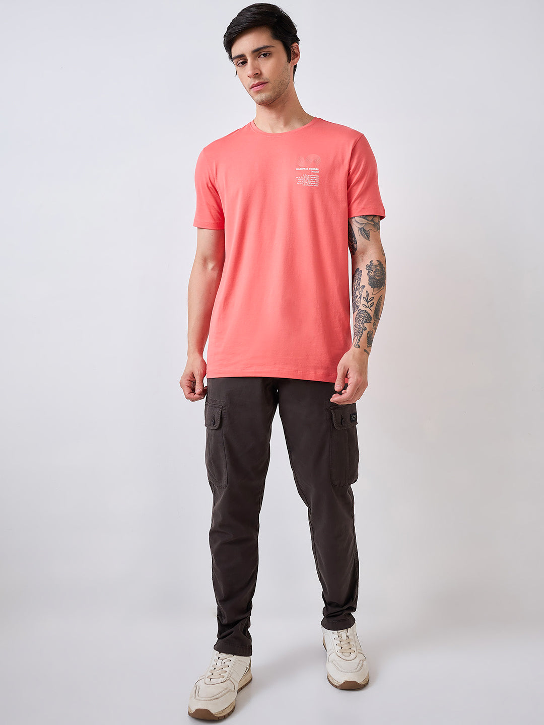Spykar Grey Regular Fit Mid Rise Cargo For Men
