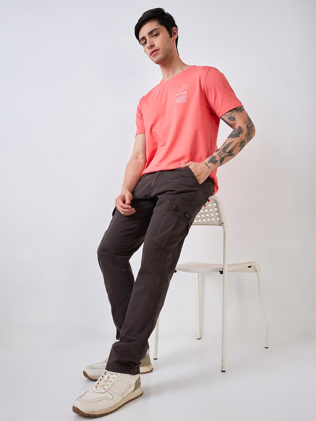 Spykar Grey Regular Fit Mid Rise Cargo For Men