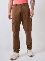 Men Cargo Regular Fit Brown Mid Rise
