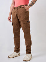 Men Cargo Regular Fit Brown Mid Rise