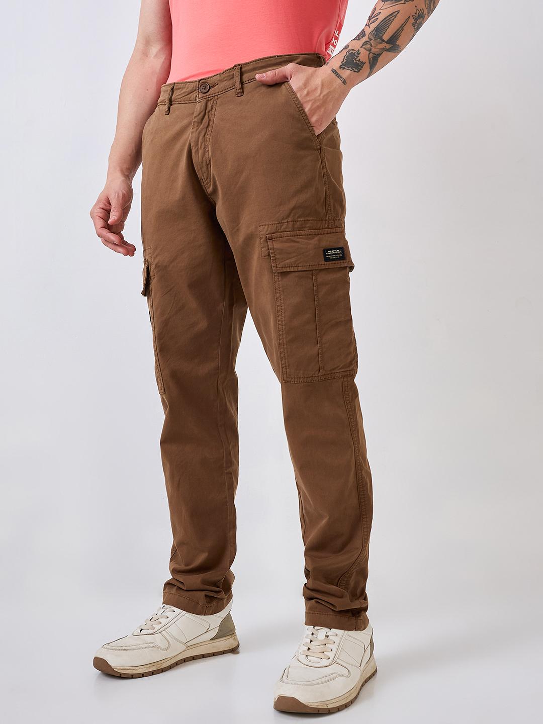 Men Cargo Regular Fit Brown Mid Rise