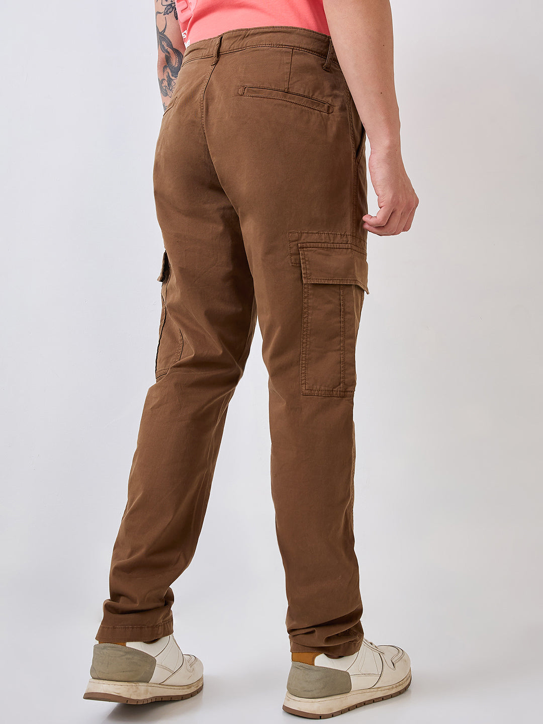 Spykar Brown Regular Fit Mid Rise Cargo For Men