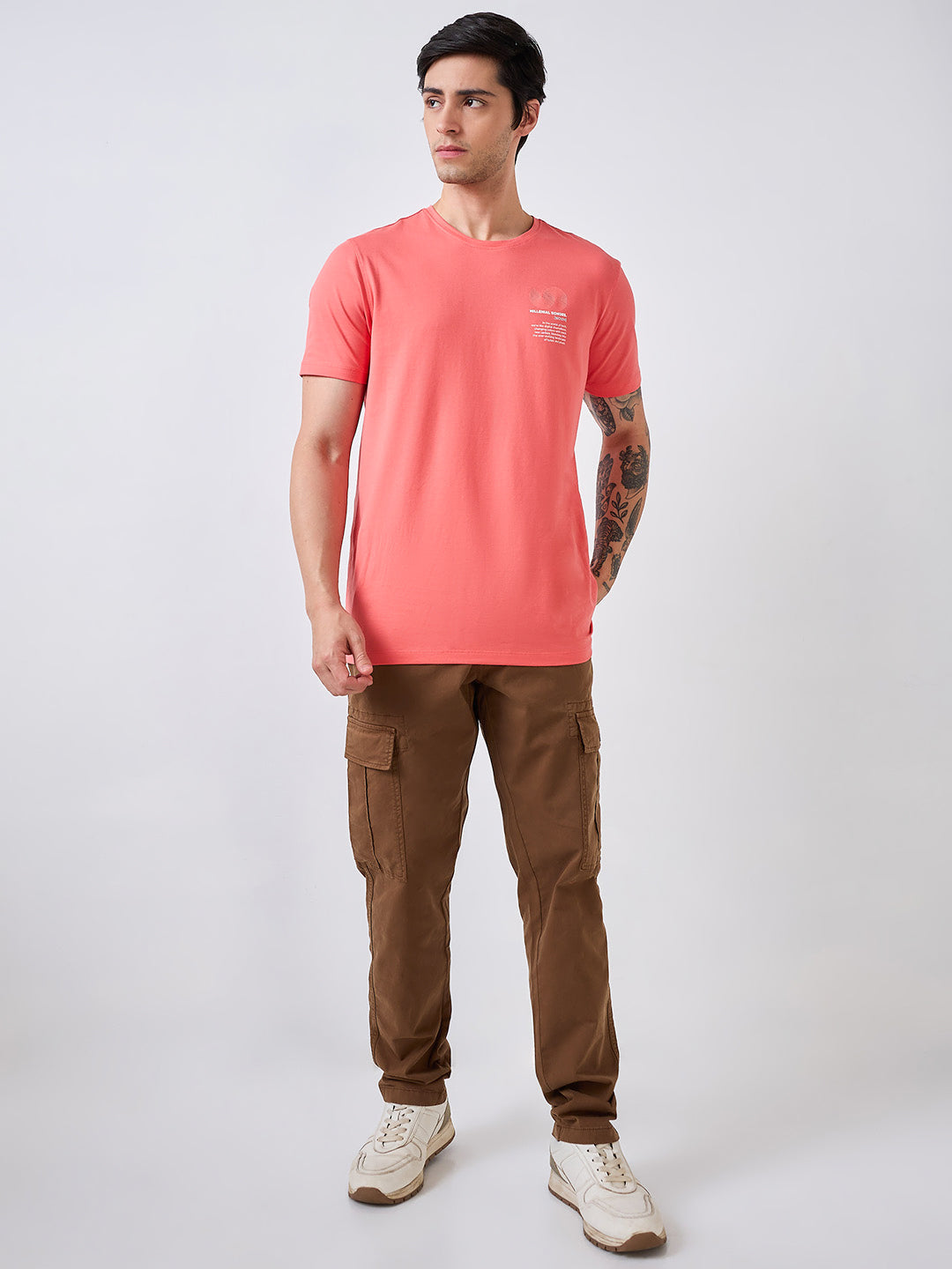 Men Cargo Regular Fit Brown Mid Rise