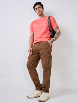 Men Cargo Regular Fit Brown Mid Rise