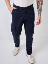 Men Cargo Regular Fit Blue Mid Rise