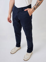 Men Cargo Regular Fit Blue Mid Rise