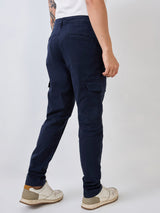 Men Cargo Regular Fit Blue Mid Rise