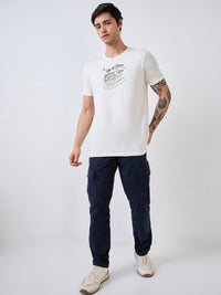 Men Cargo Regular Fit Blue Mid Rise