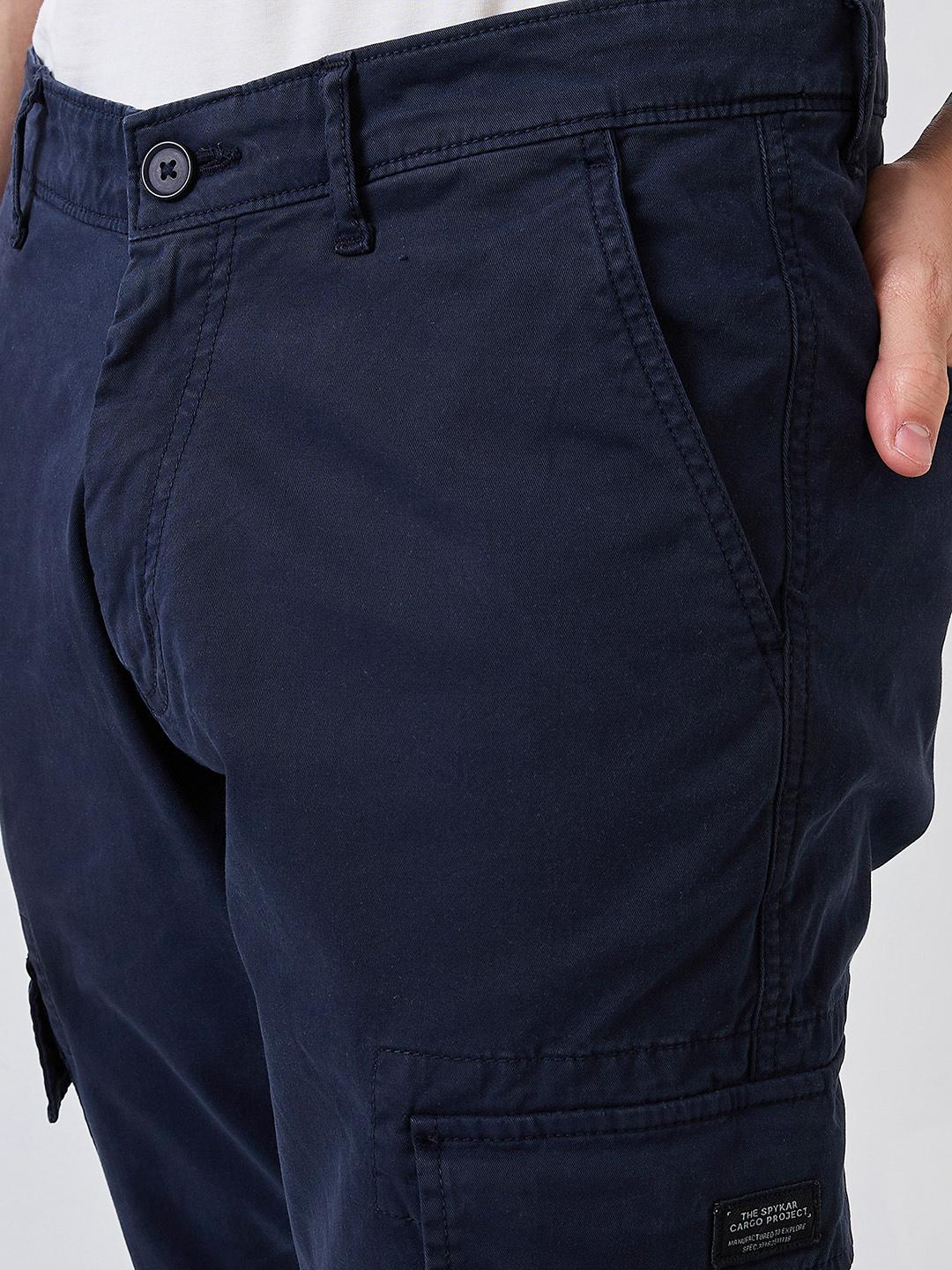 Men Cargo Regular Fit Blue Mid Rise