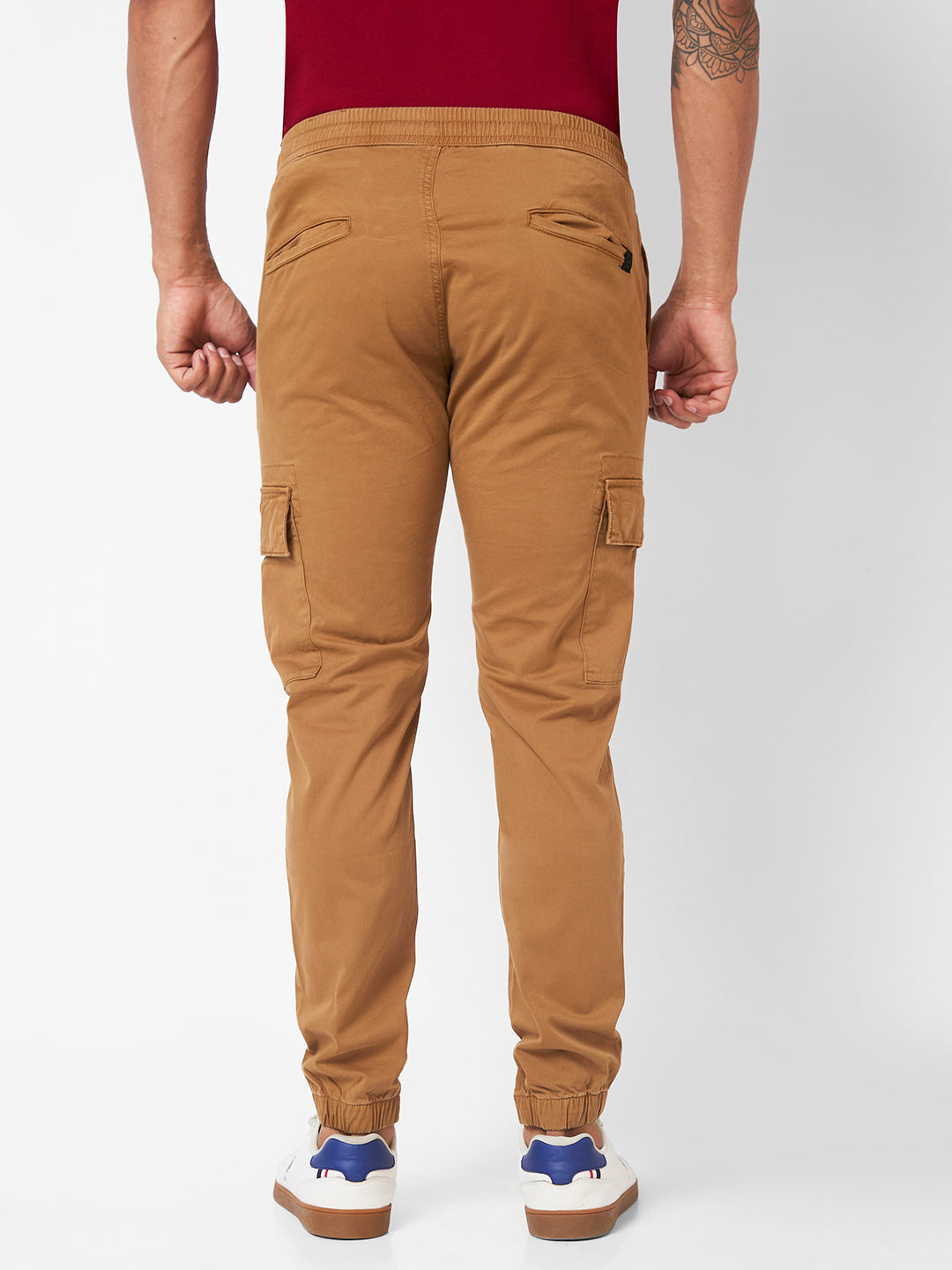 Spykar Mid-Rise Slim Fit Khaki Trousers For Men