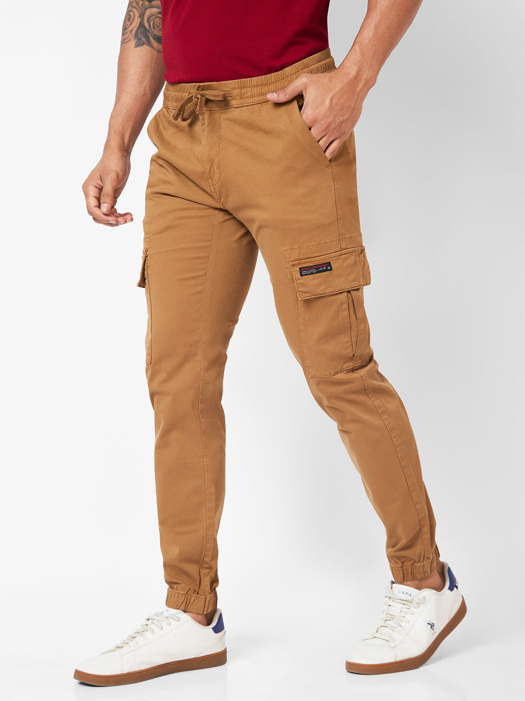 Spykar Mid-Rise Slim Fit Khaki Trousers For Men