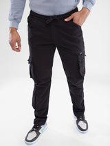 Men Cargo Relaxed Fit Jet Black Mid Rise