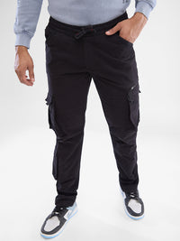 Men Cargo Relaxed Fit Jet Black Mid Rise
