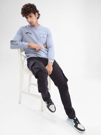 Men Cargo Relaxed Fit Jet Black Mid Rise