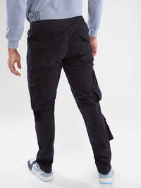 Men Cargo Relaxed Fit Jet Black Mid Rise