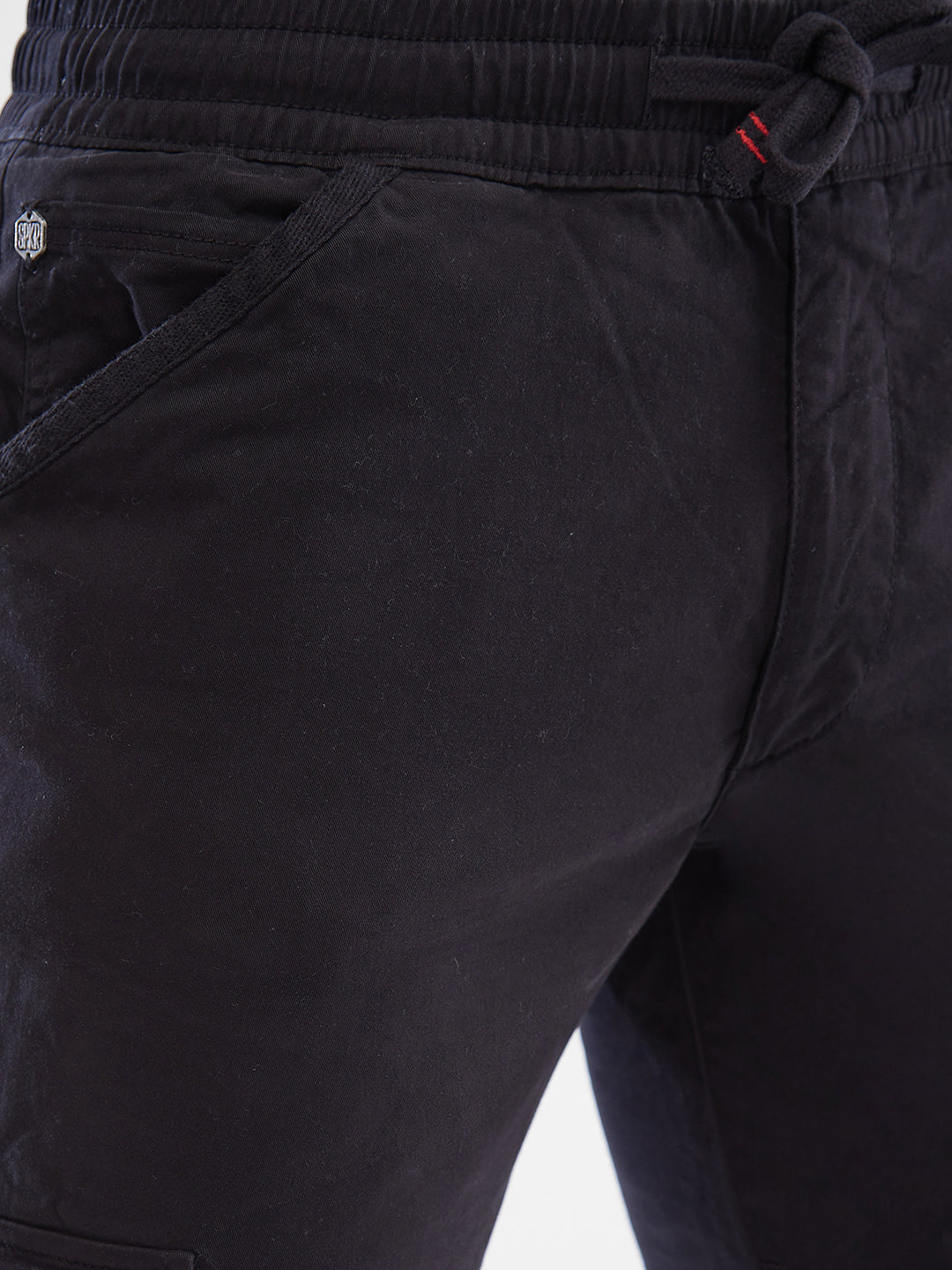 Men Cargo Relaxed Fit Jet Black Mid Rise