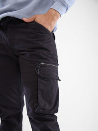 Men Cargo Relaxed Fit Jet Black Mid Rise