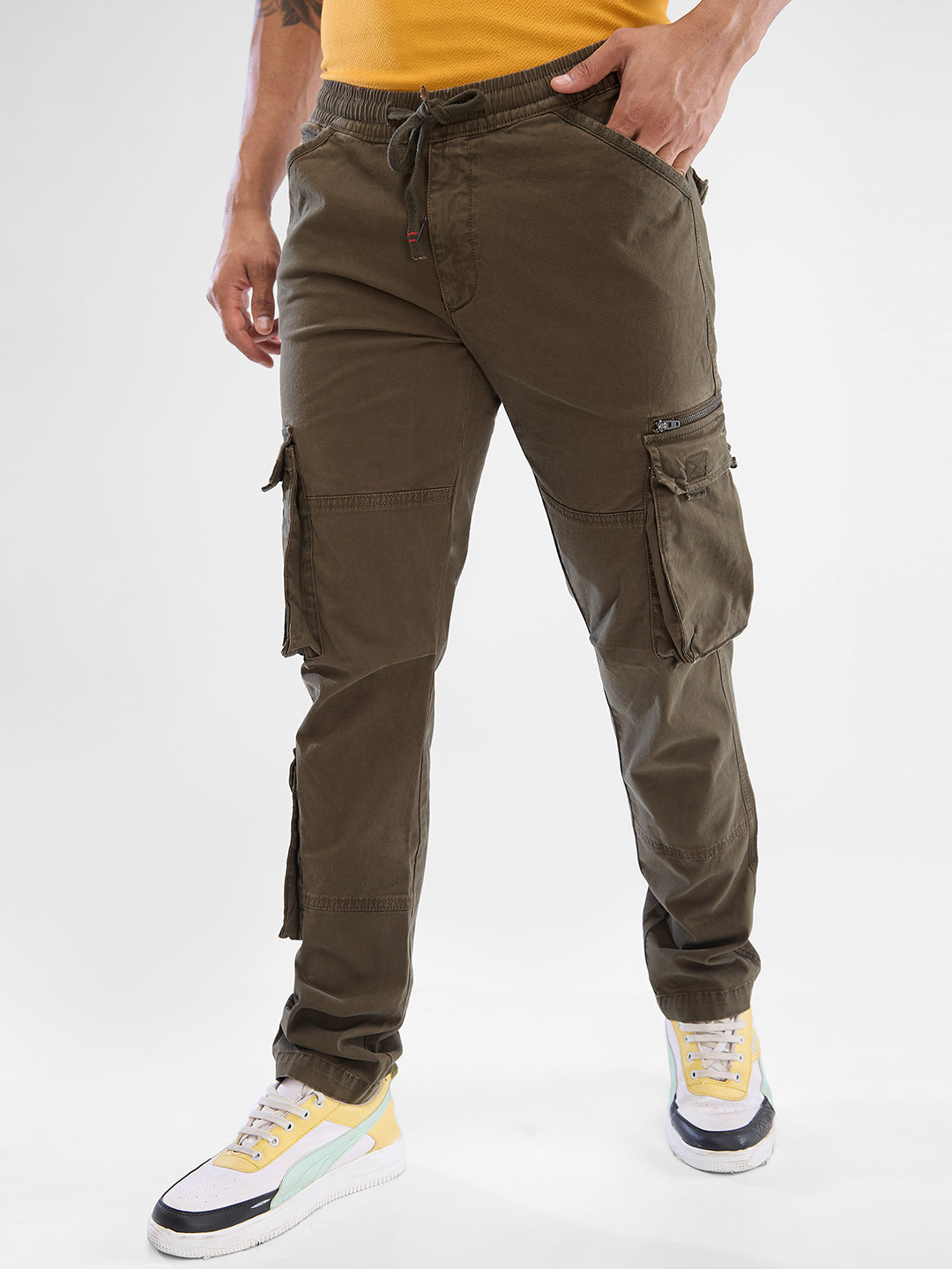 Spykar Military Green Mid Rise Cargo For Men