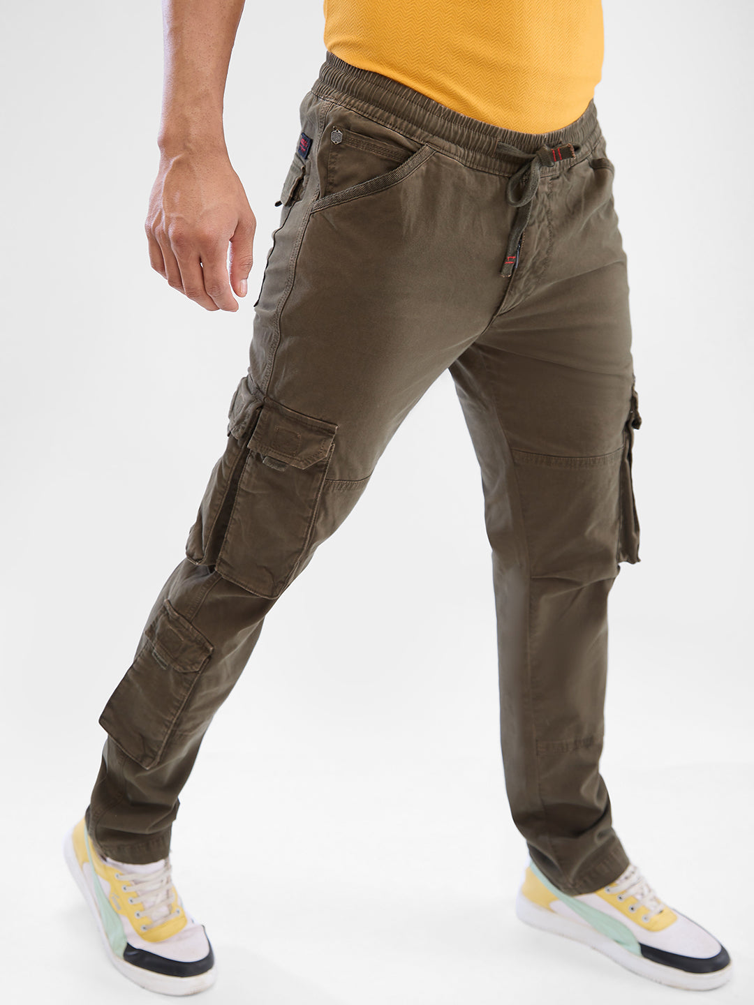 Spykar Military Green Mid Rise Cargo For Men