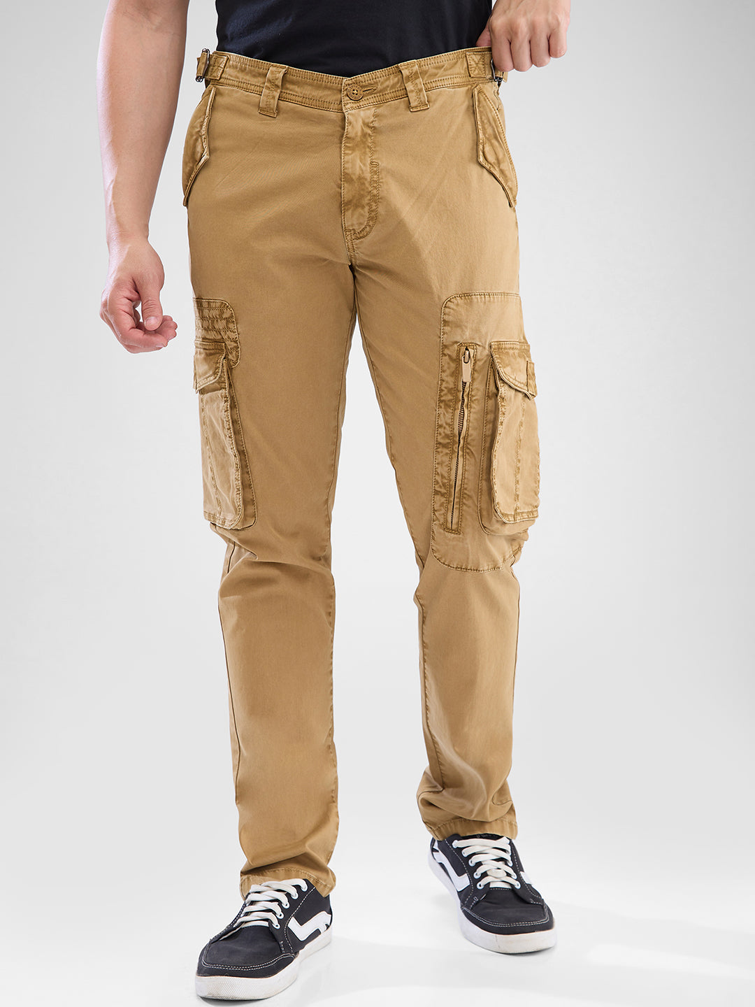 Spykar Camel Khaki Regular Fit Cargo For Men