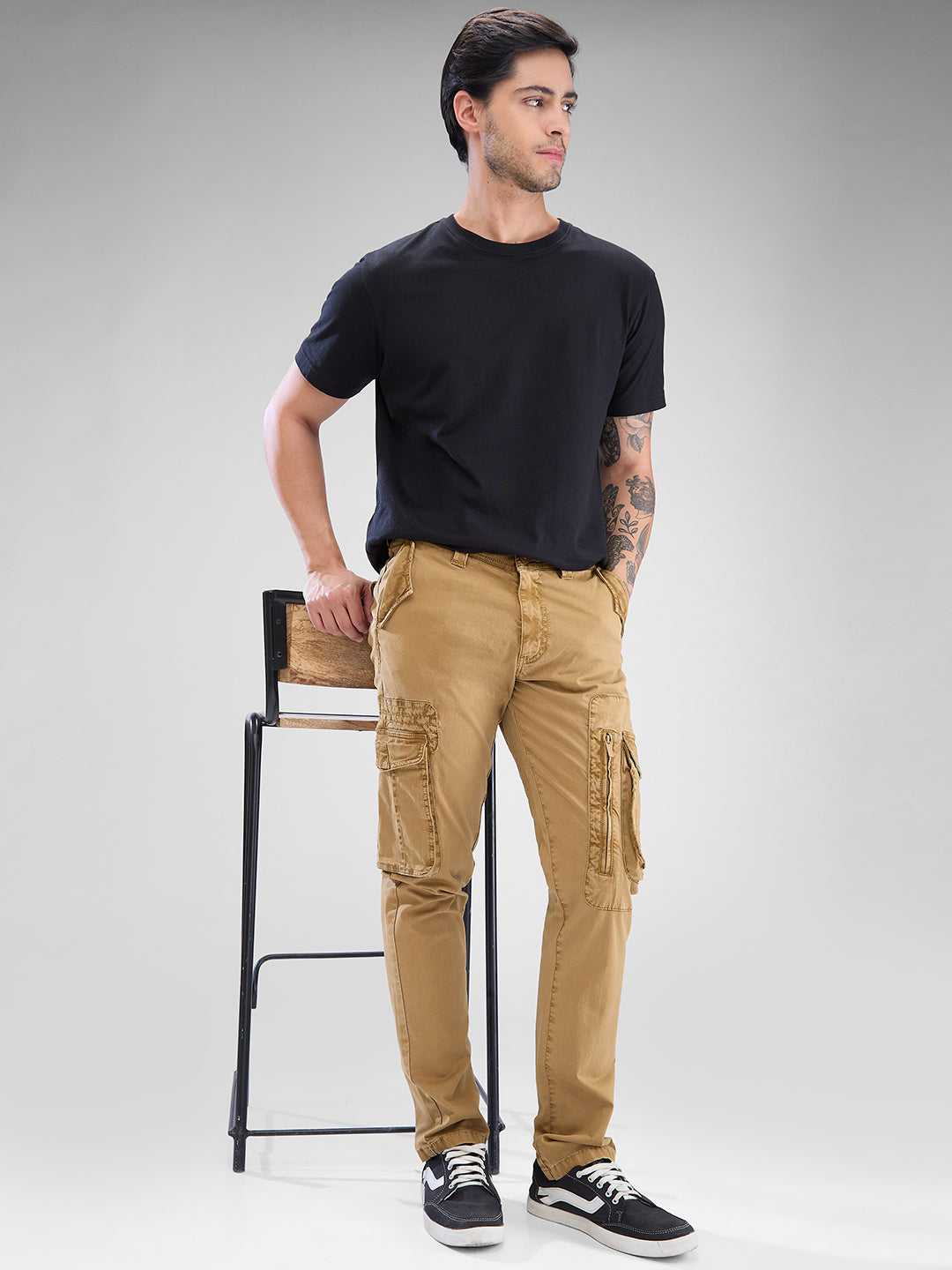 Spykar Camel Khaki Regular Fit Cargo For Men