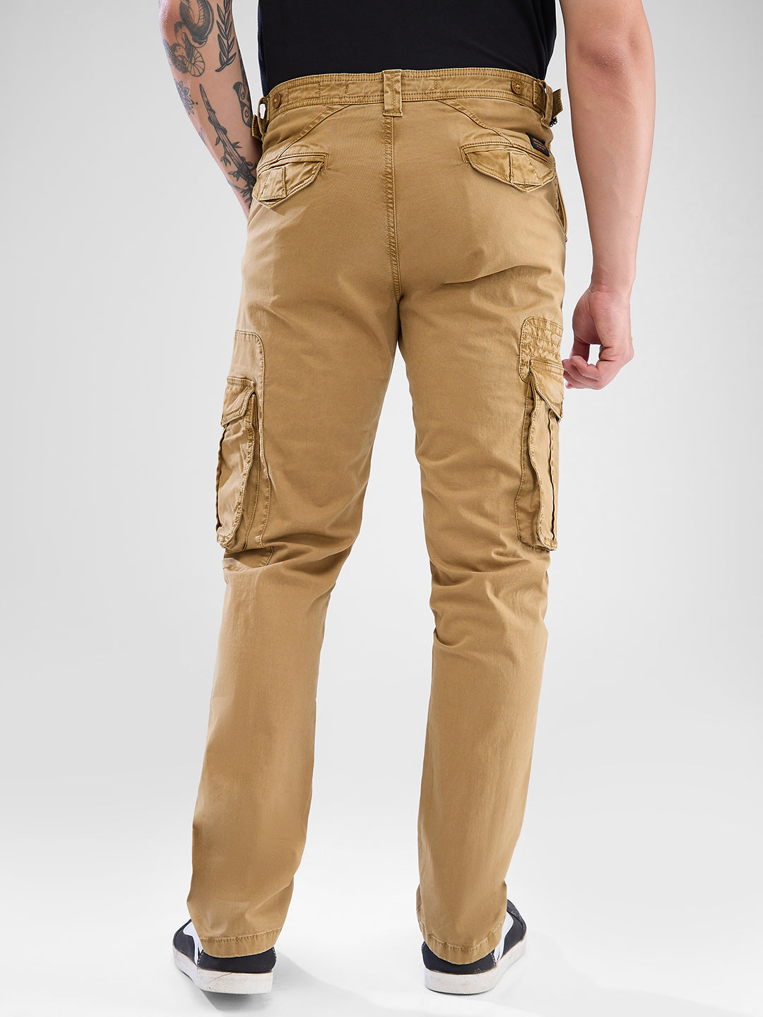 Men Cargo Regular Fit Camel Khaki Mid Rise