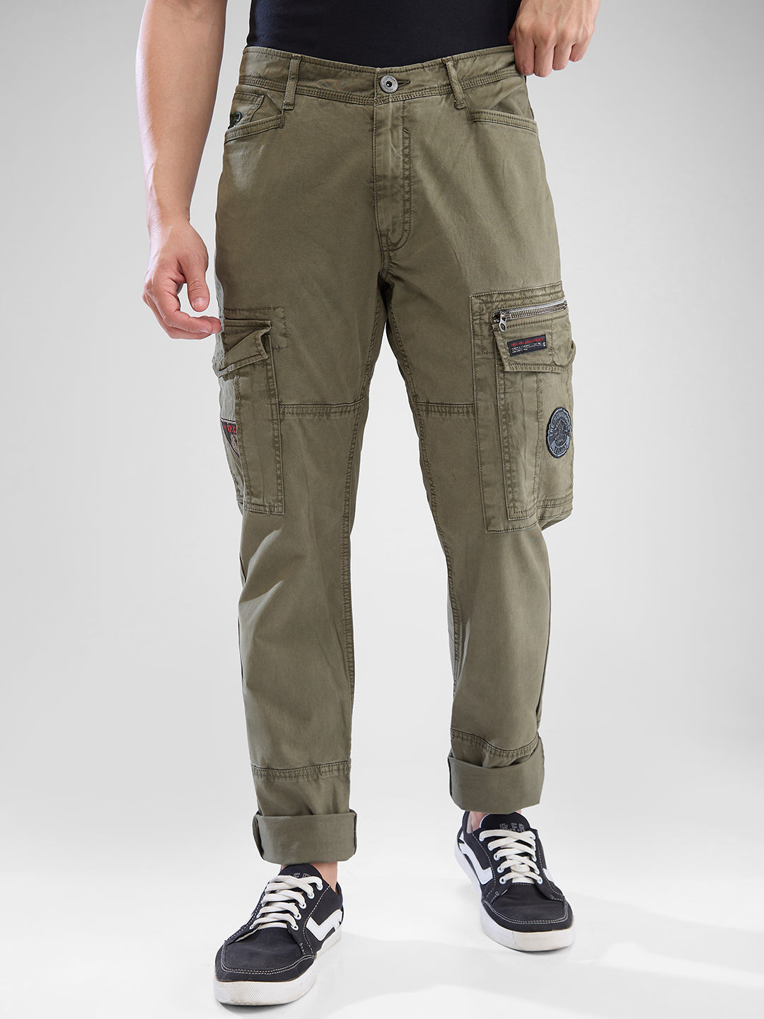 Spykar Olive Green Mid Rise Cargo For Men