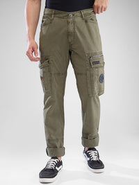 Men Cargo Olive Green Mid Rise