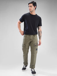 Men Cargo Olive Green Mid Rise