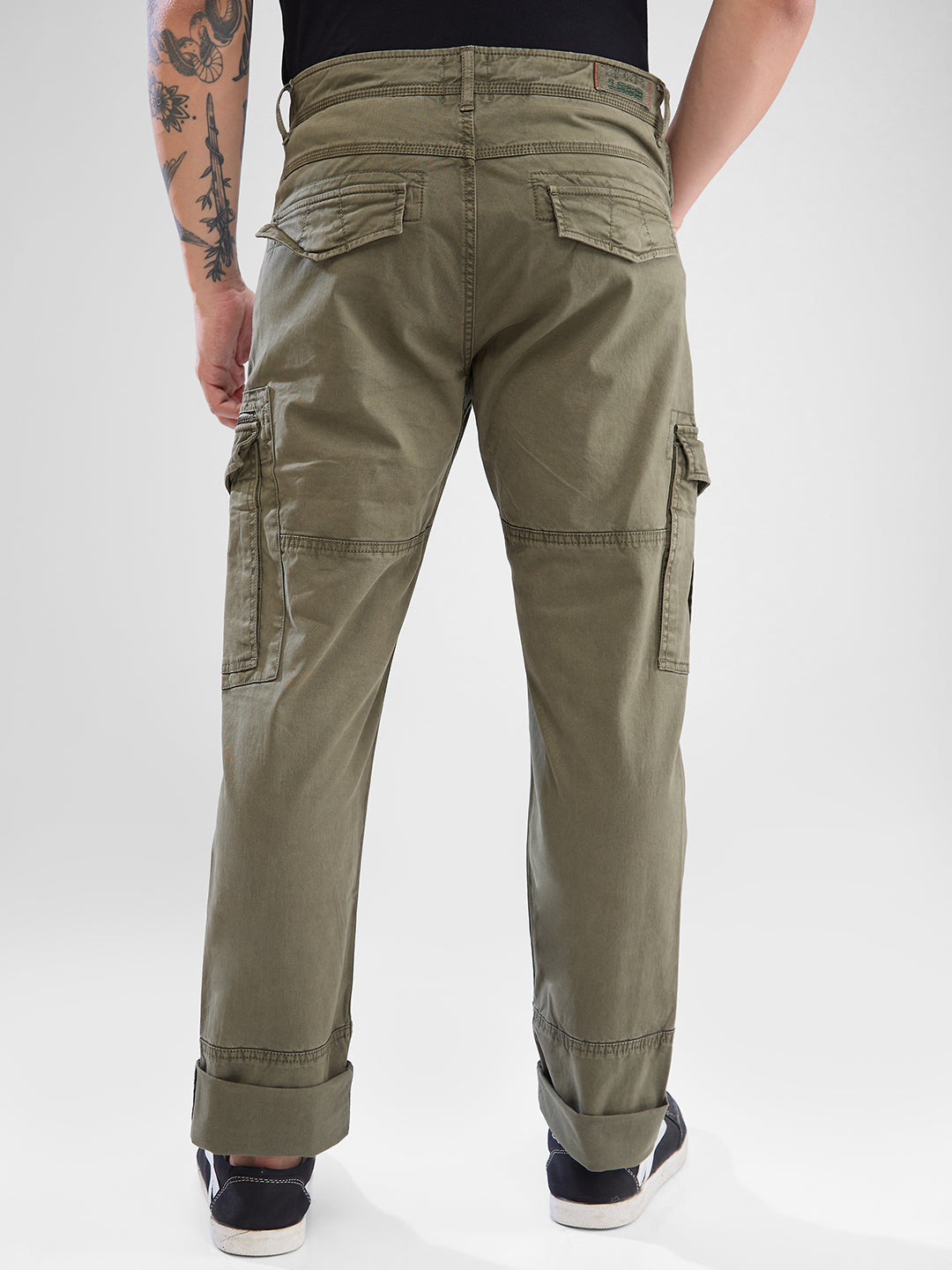 Spykar Olive Green Mid Rise Cargo For Men