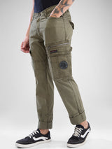 Men Cargo Olive Green Mid Rise