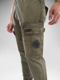 Men Cargo Olive Green Mid Rise