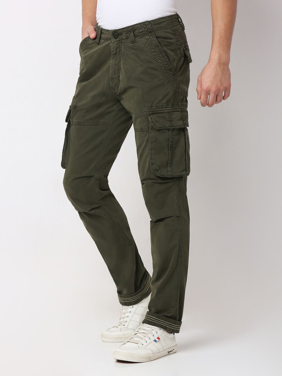 Spykar Rifle Green Mid Rise Trouser For Men