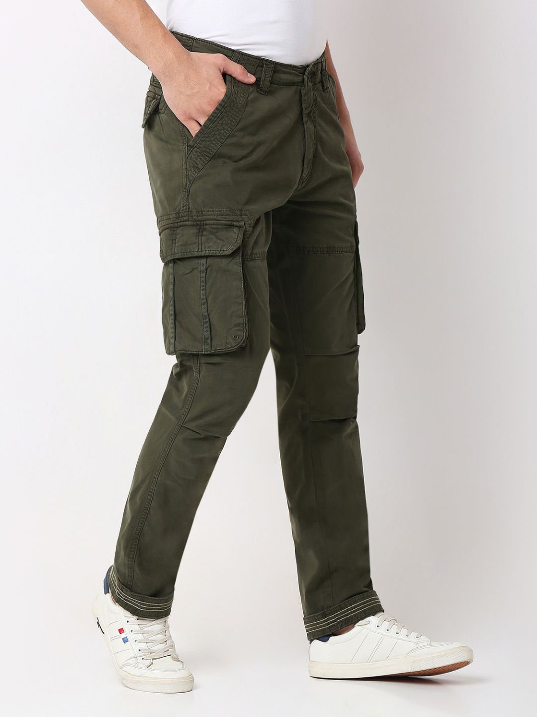 Spykar Rifle Green Mid Rise Trouser For Men