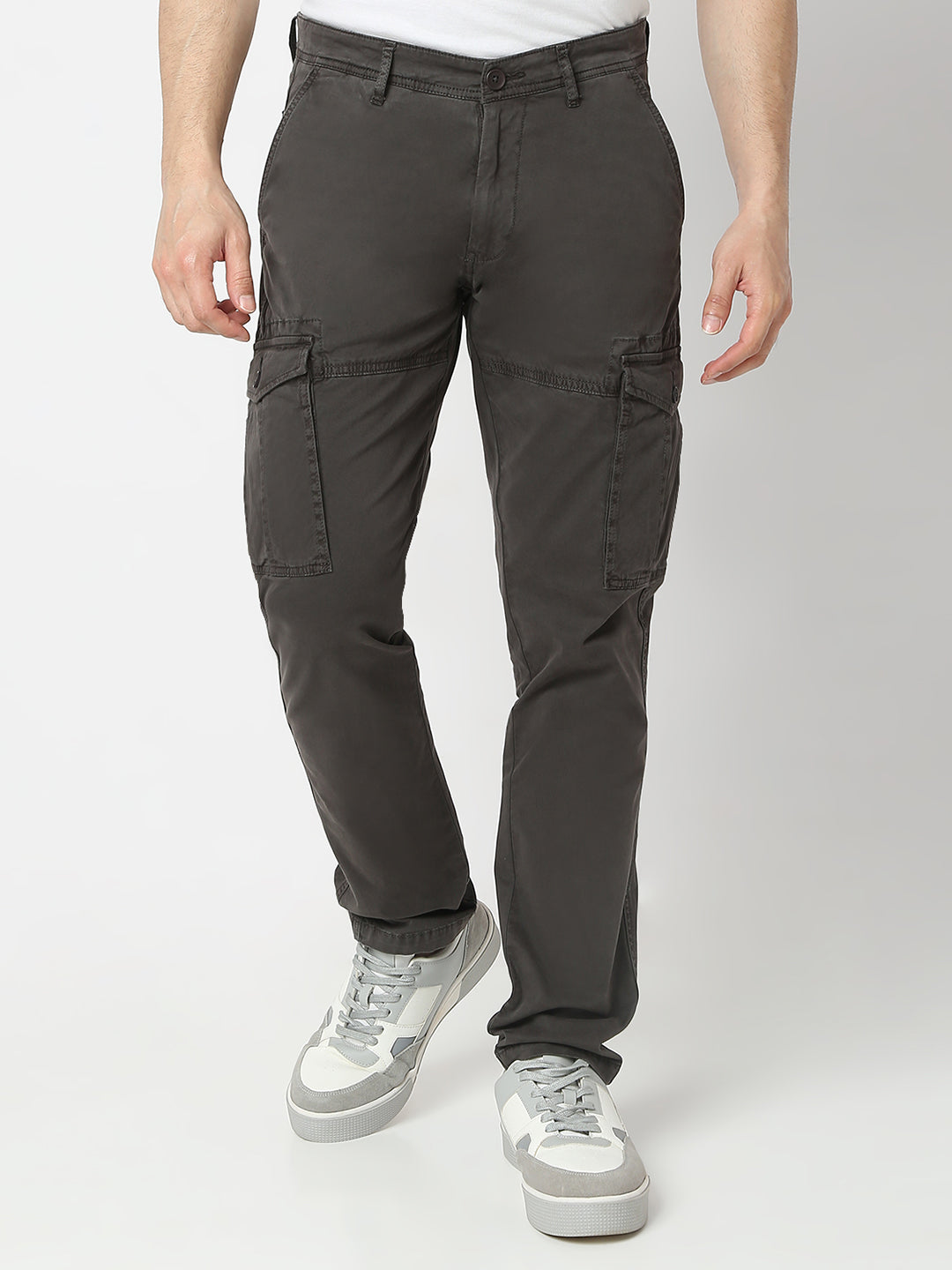 Spykar Charcoal Grey Front Pocket Trouser For Men