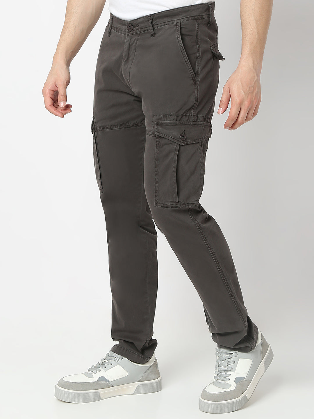 Spykar Charcoal Grey Front Pocket Trouser For Men