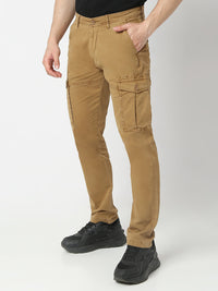 Men Trouser Cargo Fit Khaki Mid Rise