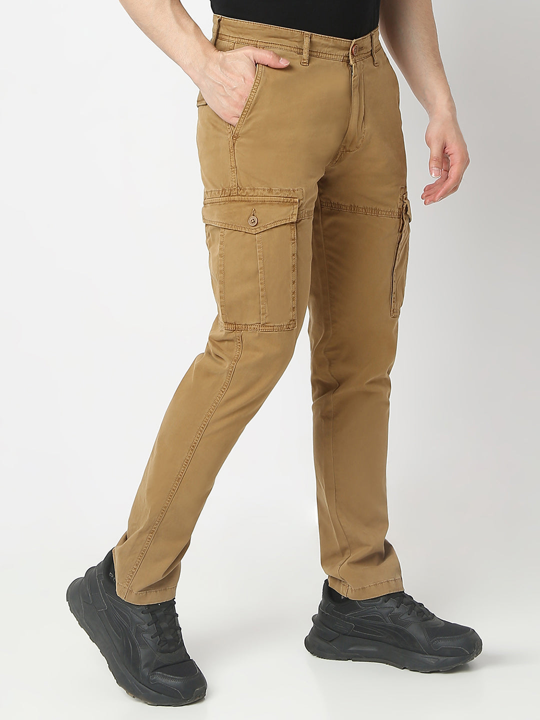 Spykar Khaki Front Pocket Trouser For Men