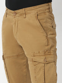 Men Trouser Cargo Fit Khaki Mid Rise