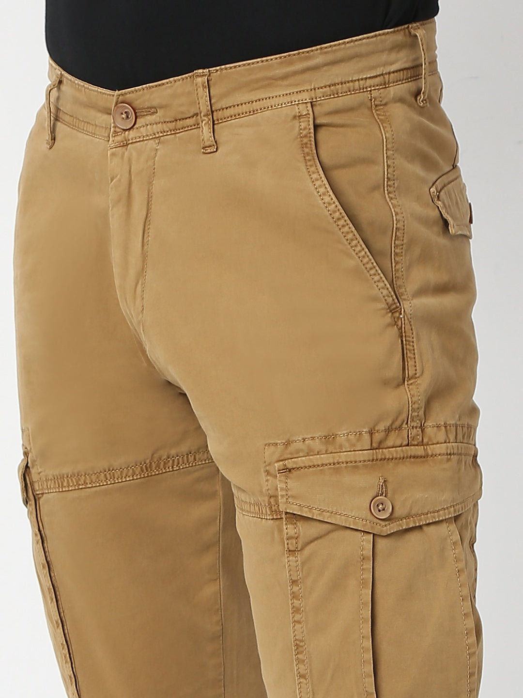 Men Trouser Cargo Fit Khaki Mid Rise