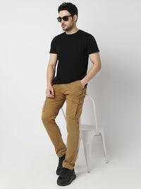 Men Trouser Cargo Fit Khaki Mid Rise